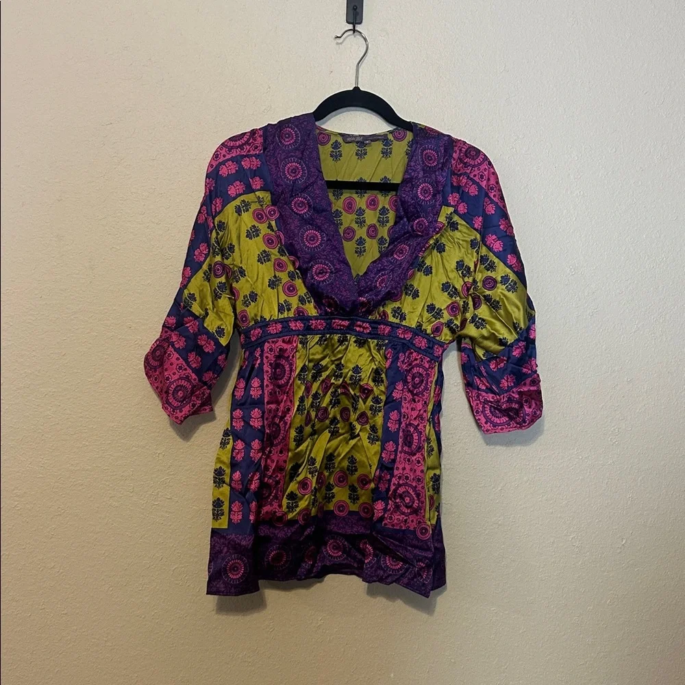Hale Bob Colorful Silk Shirt Tunic Large Vintage Y2K Size Small - Picture 1 of 6